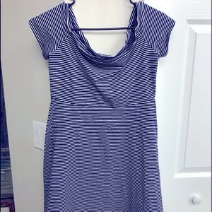 Old Navy Blue & White Striped Off Shoulder Dress